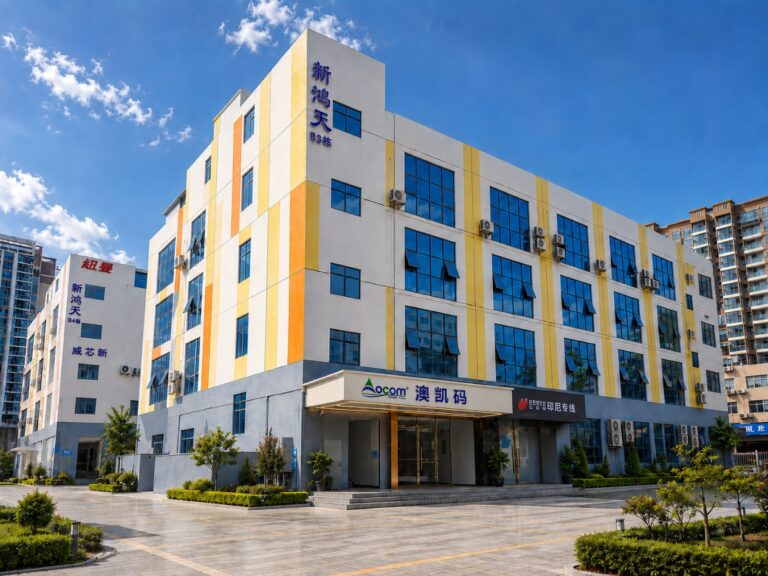 OCOM new headquarters building exterior in Bao an District Shenzhen near the international airport